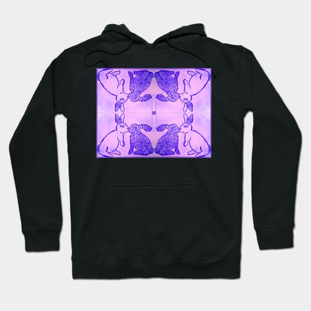 Purple Kissing Bunnies - Mirror Image Pattern Hoodie by YollieBeeArt